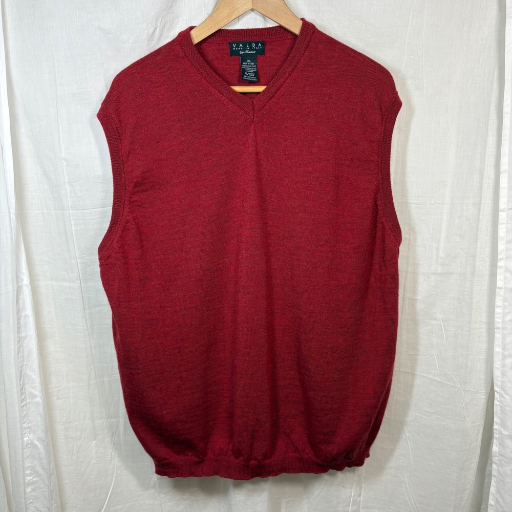 Valda by Toscano 100%‎ Merino Wool V Neck Sweater Vest Red Orange Size XL